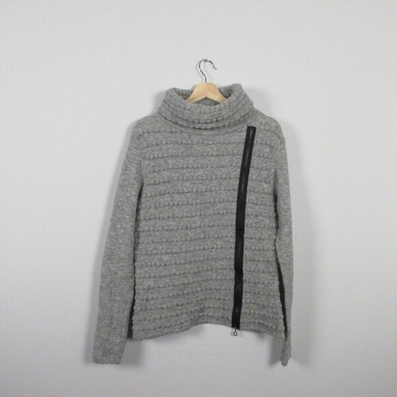 Sarah Pacini Women Gray Knit Turtle Neck Sweater Zipper Accent Wool Blend OS 350 - Picture 1 of 15